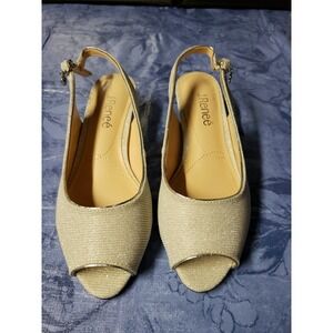J. Renee Womens Jenvey Silver low heel string back shoes open toe 6.5 M (B)